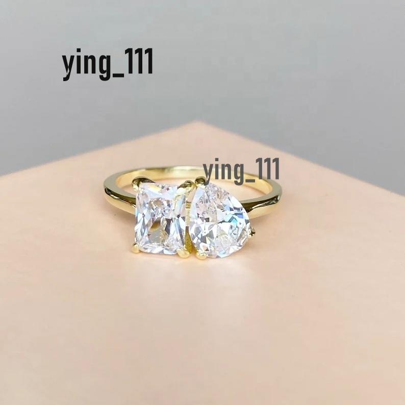 Jewellery 14k Solid Yellow Gold Double Stone Wedding Ring Rectangle Cut Pear Cut D VVS Moissanite Bride Ring Engagement