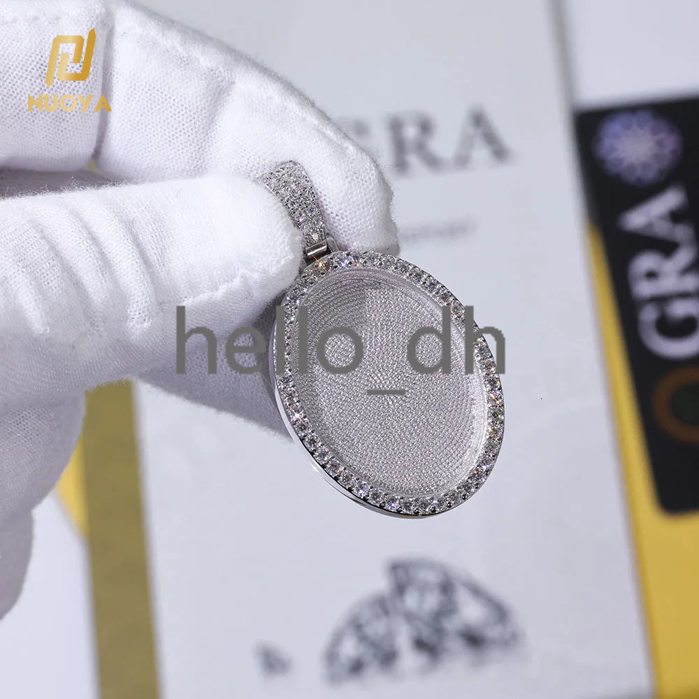 925 Silver VVS Moissanite Diamond Pendant Custom Oval Photo Charm Pendant Iced Out Hip Hop Memorial Jewelry for Men Women