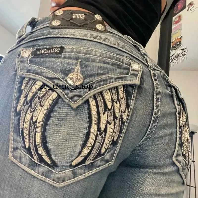 Men's Jeans Retro Miss Me Boots Cut Jeans Womens Y2K New Blue Jeans Embroidered Wing Pocket Hip Hop Harajuku Gothic Wide Pants Strt Wear d5 66