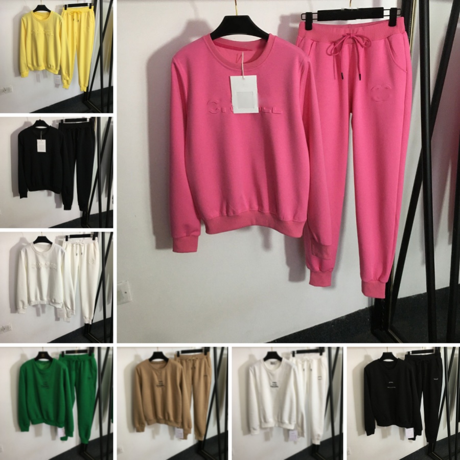 Designer Set Women's New Letter Long Sleeve Sweatshirt Embossed Round Neck Elastic Waist Casual Pants Sizes S-XXL