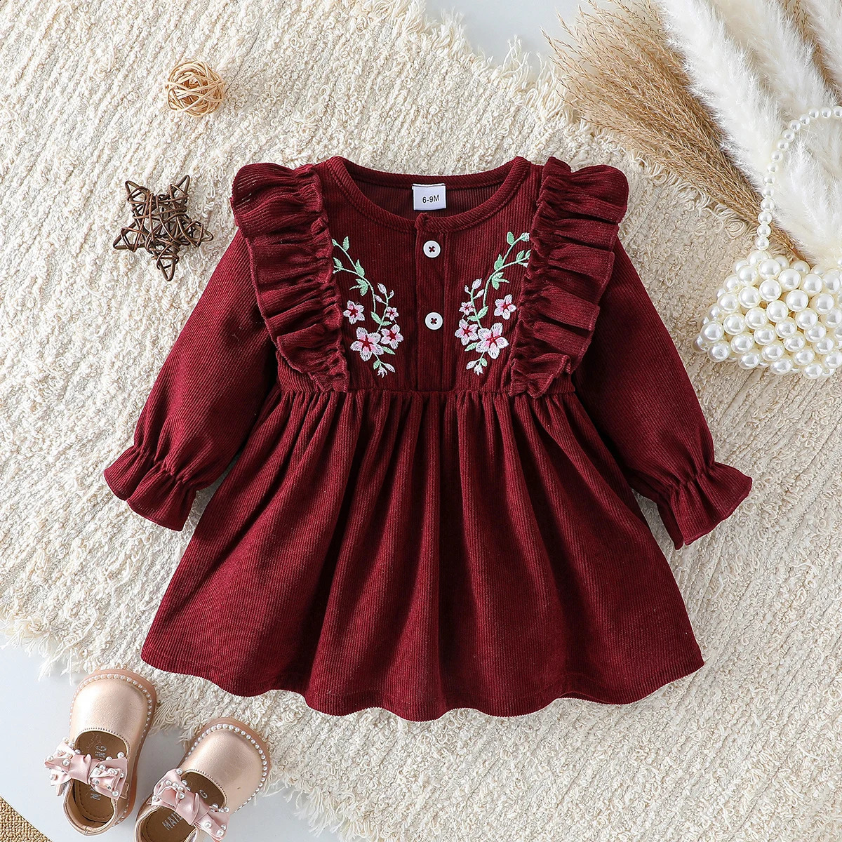 Baby Girls All Seasons Long Sleeve embroidery For 1-3Y flying sleeve Fashion Streetwear Round neckDress250821
