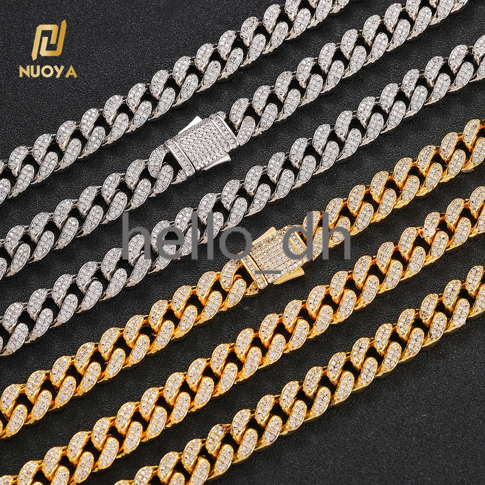 Luxury White Gold Plated Hip Hop Jewelry High Quality moissanite Bling 2 Row Diamond Cuban Link Chain Necklace for Men Women