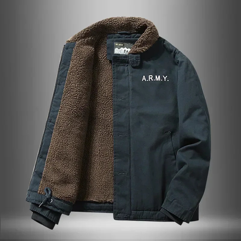 Casual Fashion Parkas for Men Plus Size Clothing Mens Winter Thickened Fur Collar Fleece Tooling Pilot Jacket 250822