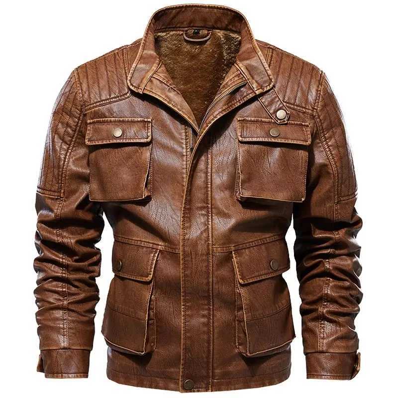 Veste en cuir en molleton vintage d'hiver homme solide Bumber Bomber Military Tactical Leather Veste chaude épaisse manteau x250822