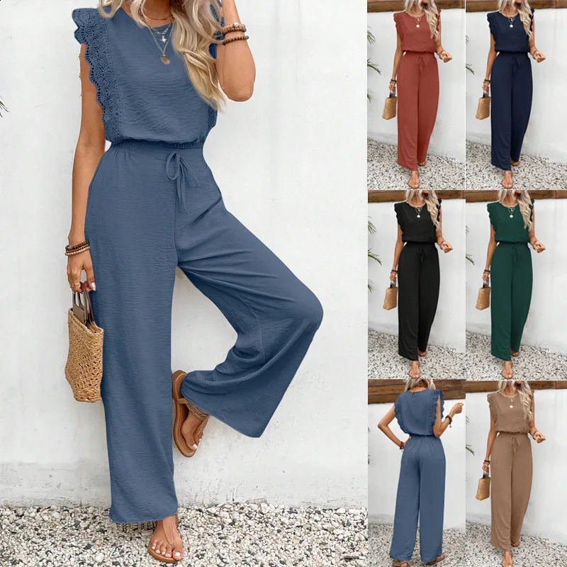 2025 Summer Womens Suit Sleeveless O-neck Top Elastic Waist Straight Pants Slim Street 2-piece Set250821