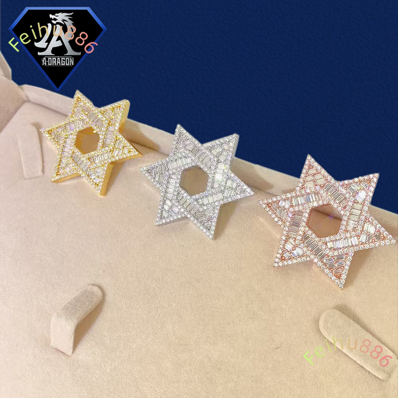 Iced Out 16K Gold Plated Hex Star Pendant for Men Featuring VVS Moissanite on 925 Silver Passes Diamond Tester