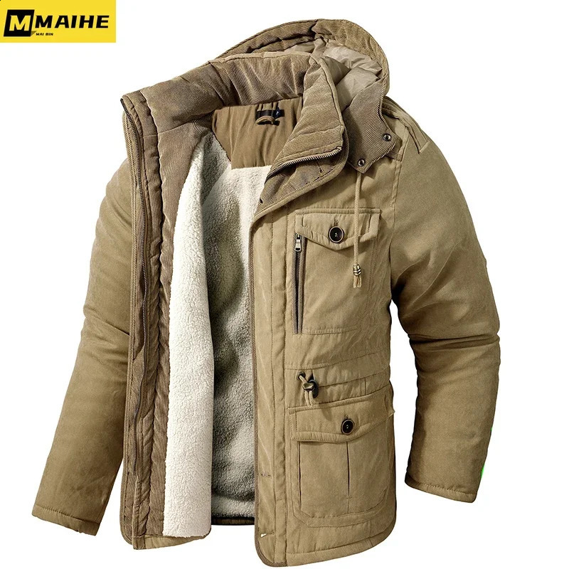Les hommes épaississent les parkas de veste d'hiver chaude cachemire couches enleceau déchargement extérieur mâle coton coton coton coton cotoure