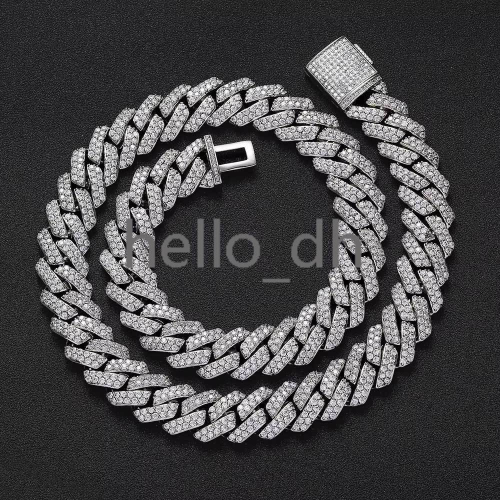 White Gold Plated 15mm Prong Cuban Link Diamond Necklace Hip Hop Jewelry Iced Out Cuban Chain for Gift