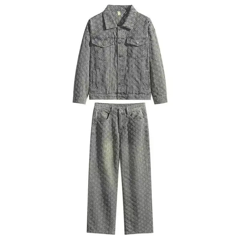 Spring Autumn Denim Set For Men Stylish Jacket Jeans 2piece Suit Working Class Style Fashion jacquard Sets 250822
