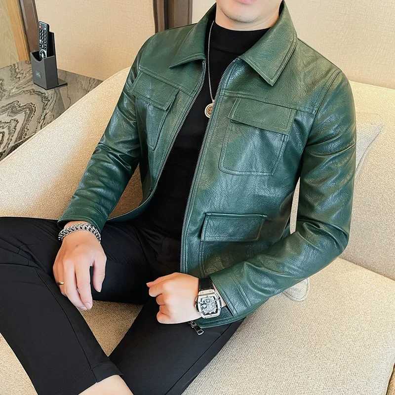 Autumn Winter High Quality Faux Leather Jacket Fashion Multi Pocket Design PU Leather Coats Man Vintage Business Slim Fit Coats X250822