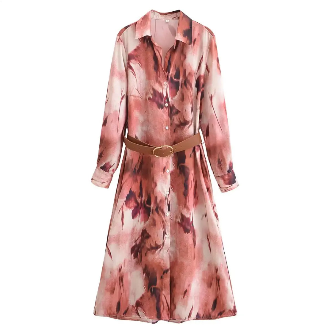 UNIZERA Womens Retro Casual Fashion Dress with Belt Printed Medium Length Temperament Spring Style Dress 250822