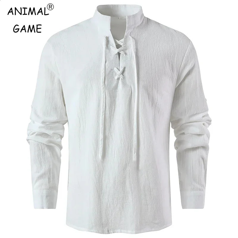 Mens Casual Cotton T-Shirt Tops Long Sleeve Shirt Slanted Placket Vintage Yoga Shirts Breathable Lightweight Streetwear250821