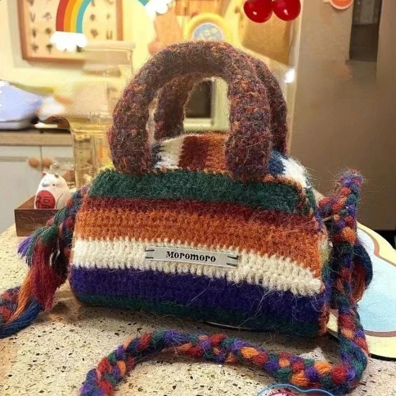 JIAERDI Casual Rainbow Shoulder Bag For Lady Vintage Handbag For Women Fall Winter Knitting Aesthetic Cute Crossbody Bag Female 250818