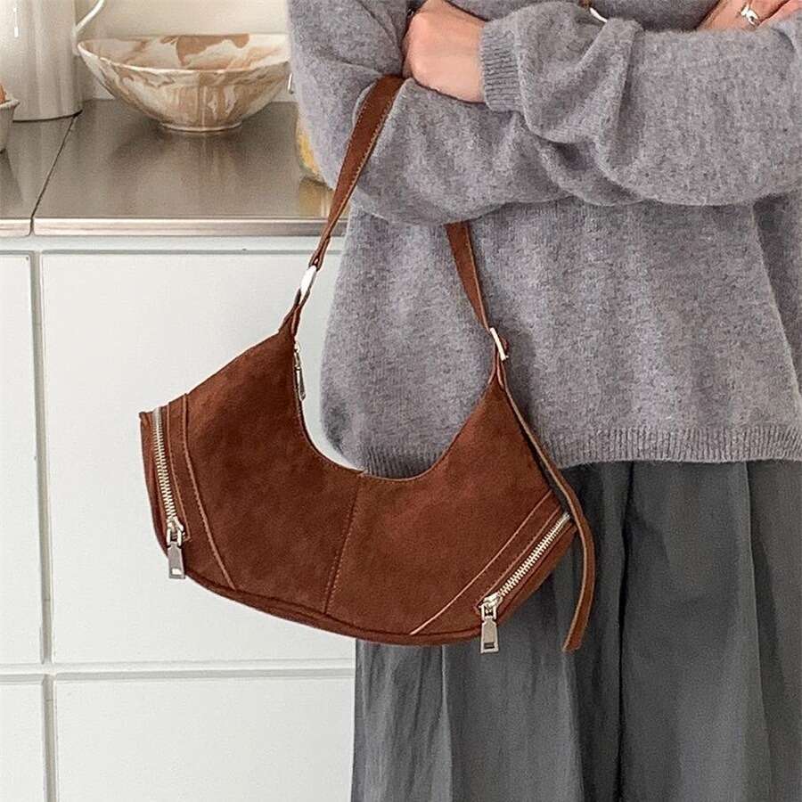 Suede Autumn New Fashion Pillow Textured Plush Shoulder Underarm Bag Women B5