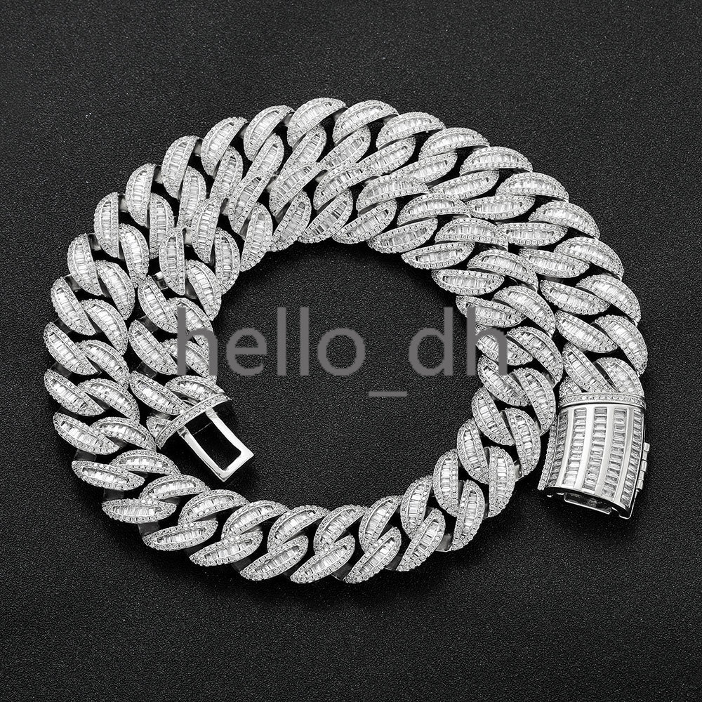 Hip Hop Jewelry Iced Out Chain Necklace Baguette moissanite Miami Cuban Link Chain Choker Necklaces