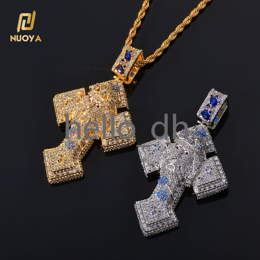 Gold Plated Iced Out Cross Pendant Mixed Inlay Baguette moissanite Bling Jesus Hip Hop Pendant Gift Fine Jewelry
