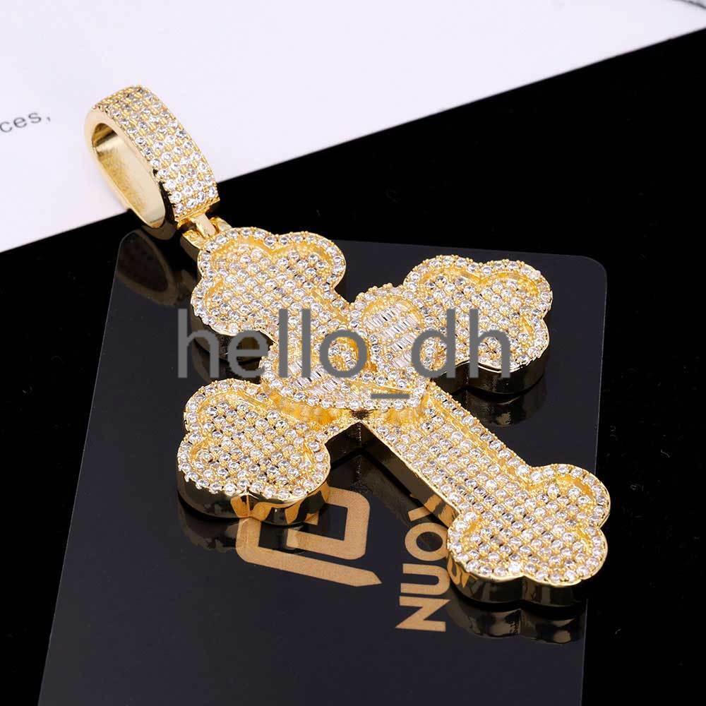 New Style Large Cross Pendant Necklace Iced Out Jewelry Bling moissanite Stone Gold Plated Heart Cross Pendant for Men Women