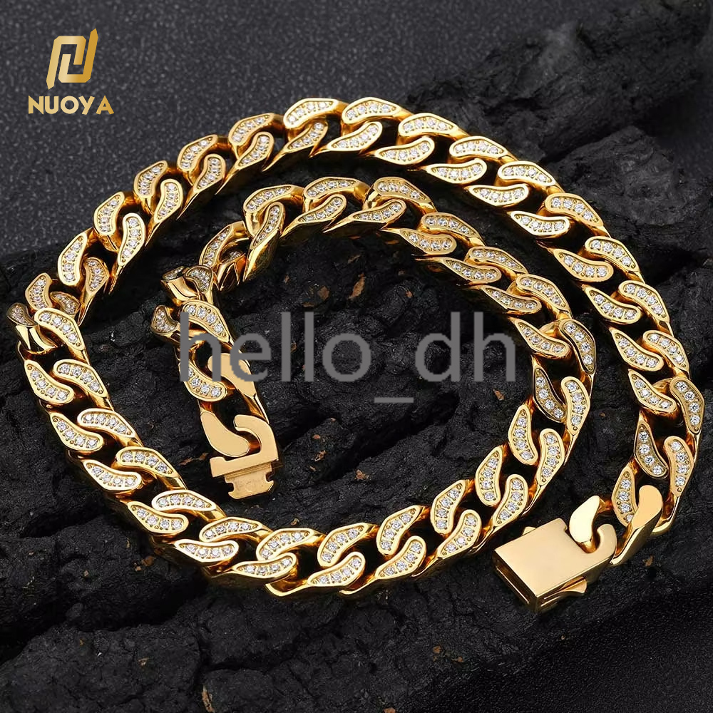 New Arrive 12mm Iced Out moissanite Stone Cuban Link Chain 18K Gold Plated 925 silver 925 silver Jewelry Miami Cuban Chain Necklace