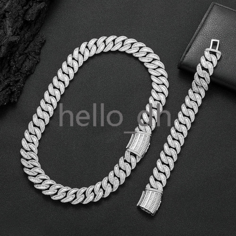 Hot Style Luxury Hip Hop Necklace Mixed T Square moissanite Miami Cuban Chain Mens Necklace