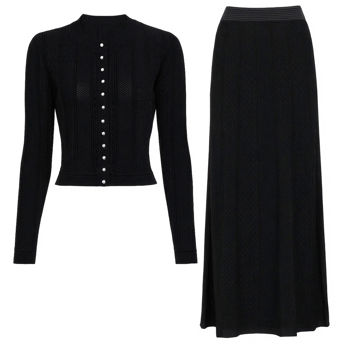 802 xxl 2025 Milan Style Autumn Brand Même style Deux pièces Black White Long Jirt Crew Nou Empire Long Manche Robe Mansh