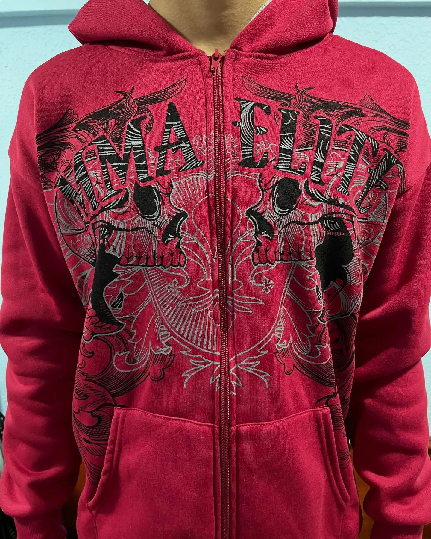 Y2K Street Fashion Oversized Skull Print Sweater Hoodie Men Harajuku Vintage Hip Hop Casual Sports Hooded Sweater250822