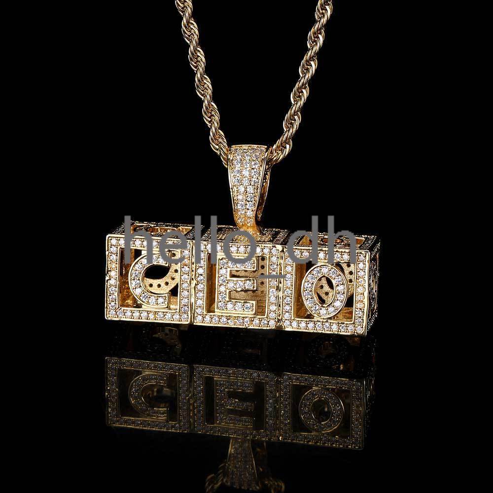 Custom 18K Gold Plated Unisex Hip Hop Necklace Hollow Square Letter Pendant Silver Jewelry Silver Plated Charm Pendants for Gift