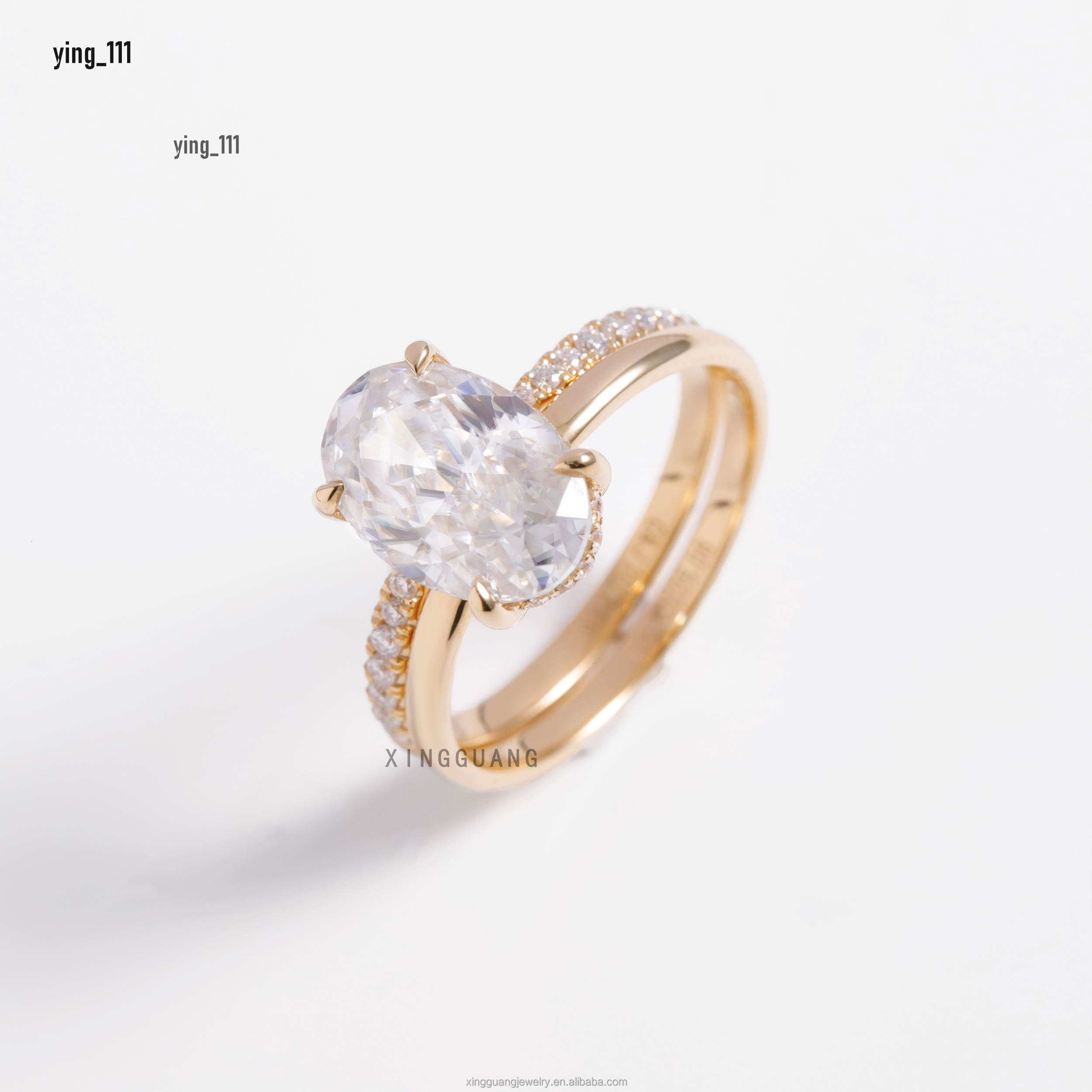 Custom 18k Solid Gold Women Wedding Ring Set Jewelry 2CT Oval VVS Diamond Moissanite Ring Engagement Ring Set