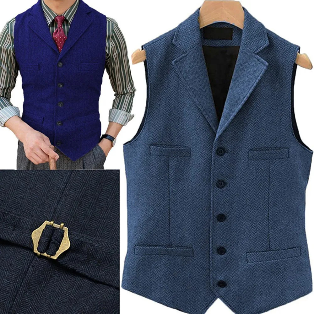 Tweed Herringbone Mens Suit Vest Slim Fit Notch Lapel With 4 Pockets Groomsmen Wedding Waistcoat For 250822