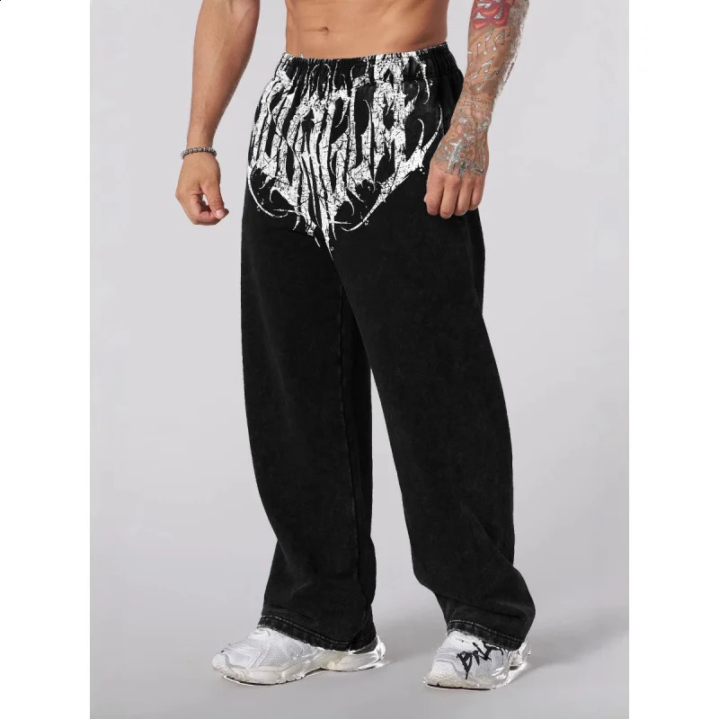 American Style Mens Sports Pants Joggers Muscle Fitness Casual Long Pants Loose Straight Pants Street Fashion Trendy Mens Pant250822