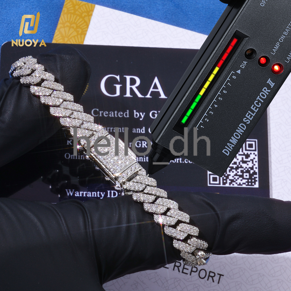 8MM Flip Button Hip Hop 925 Silver Cuban Link Chain Bracelet Iced Out VVS Moissanite Fine Jewelry for Men Women