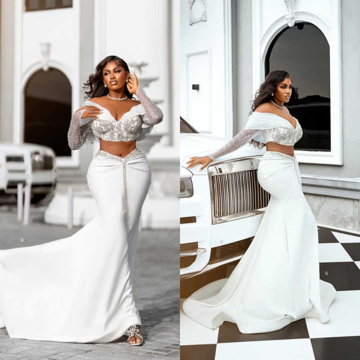 Classic Wedding Dresses Split Type V-Neck Long Sleeves Appliques Beading Sequins Crystal Evening Party Gowns Customized