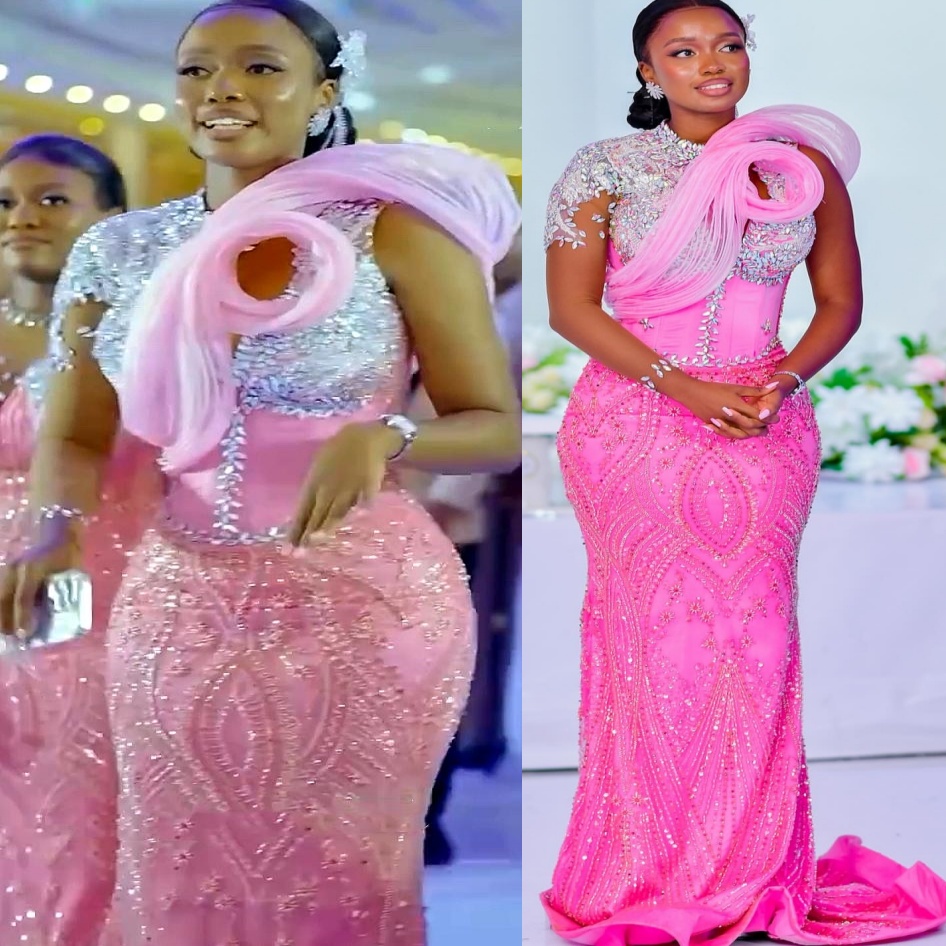 Mermaid Pink Prom Dresses 2025 Sequined Crystals Stylish Stylish Evening Formal Party Second Birthday Engagement Gowns Plus Size Dress For Special O