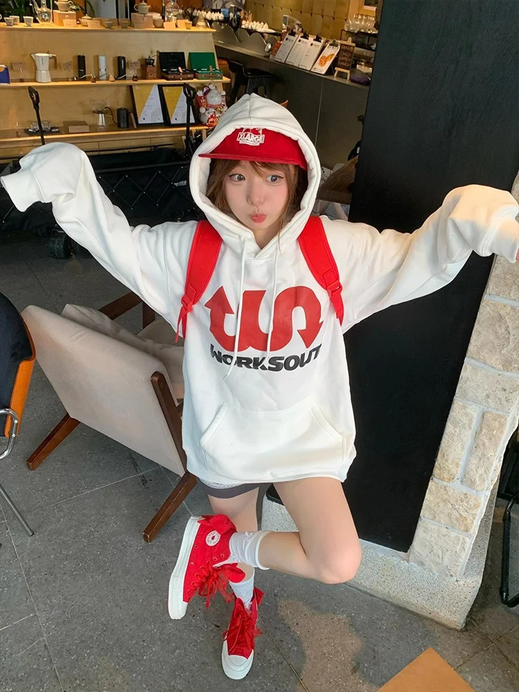 Retro American Color Blo Letter Print Hoodie Womens Spring Autumn Loose Overhead Lazy Sle Jaet Comfortable Long Sve 250819