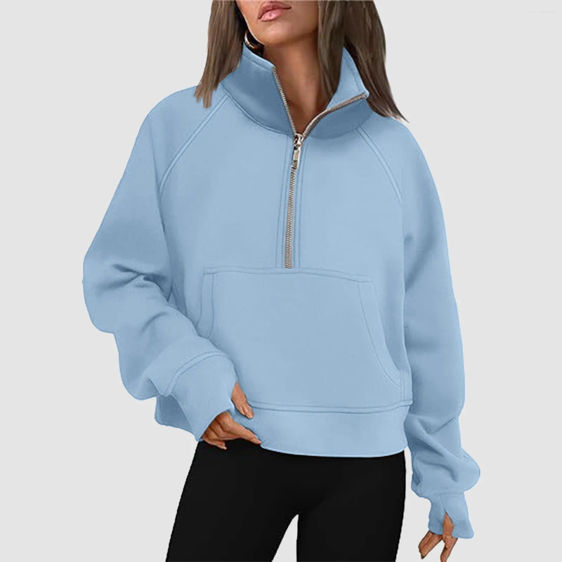 Sweat à capuche pour les dames à demi-zip - mélange de coton doux pour les vêtements de printemps d'automne