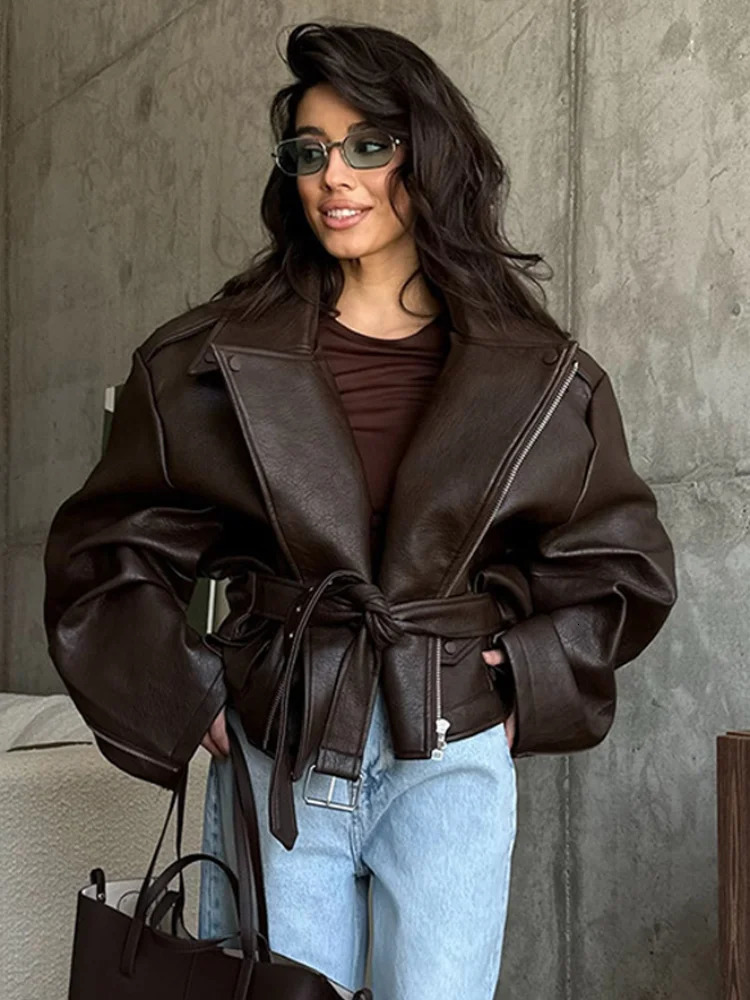 Veste en cuir PU pour femmes Collier de relevé à glissière