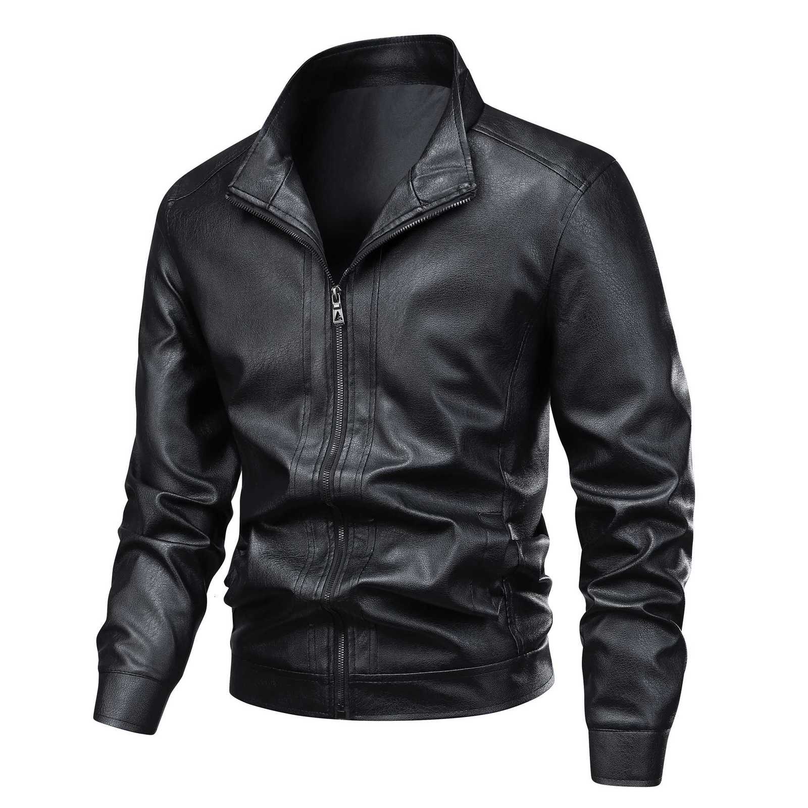Mens Fashion Leather Coat Stand Collar Male Korean Style PU Leather Jackets Windproof Motorcycle Zipper Cardigan Leather Jacket X250822