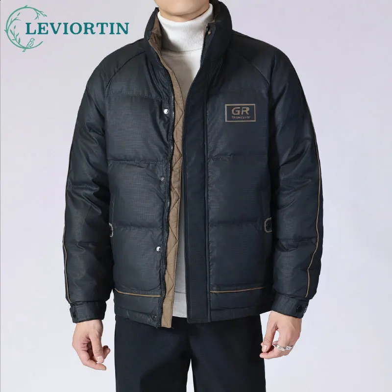 Mens Down Jacket Winter Trendy Handsome High-end Thick Color Blocked Stand Up Collar White Duck Down Jacket 250819