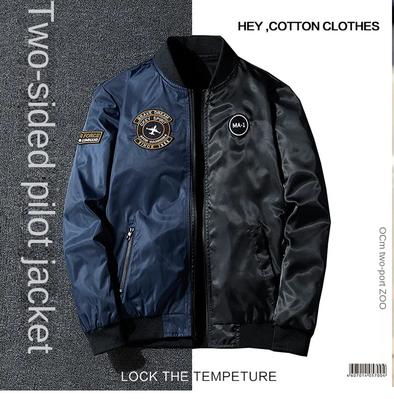 Coat Mens Air Force Pilot Jacket MA1 AutumnWinter Baseball Suit Trendy Double Sided Thickened Large 250818