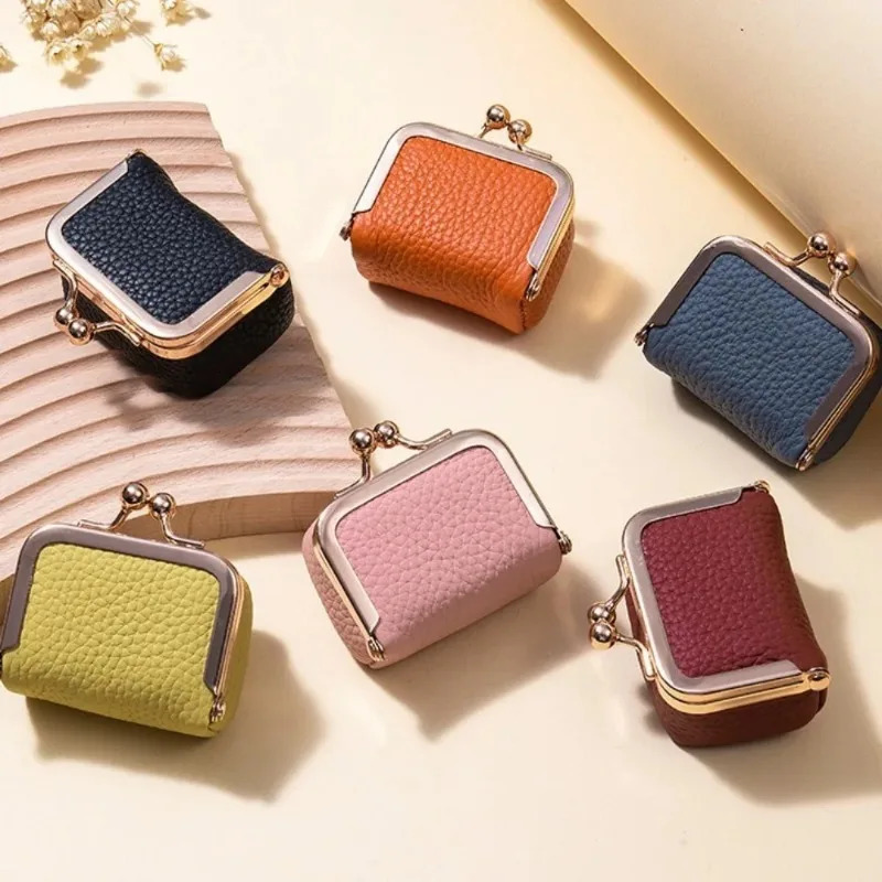 Simple PU Leather Kiss Lock Change Pouch y Small Square Leather Jewelry Bag Solid Color Exquisite Small Item Bag Woman Girl 250818