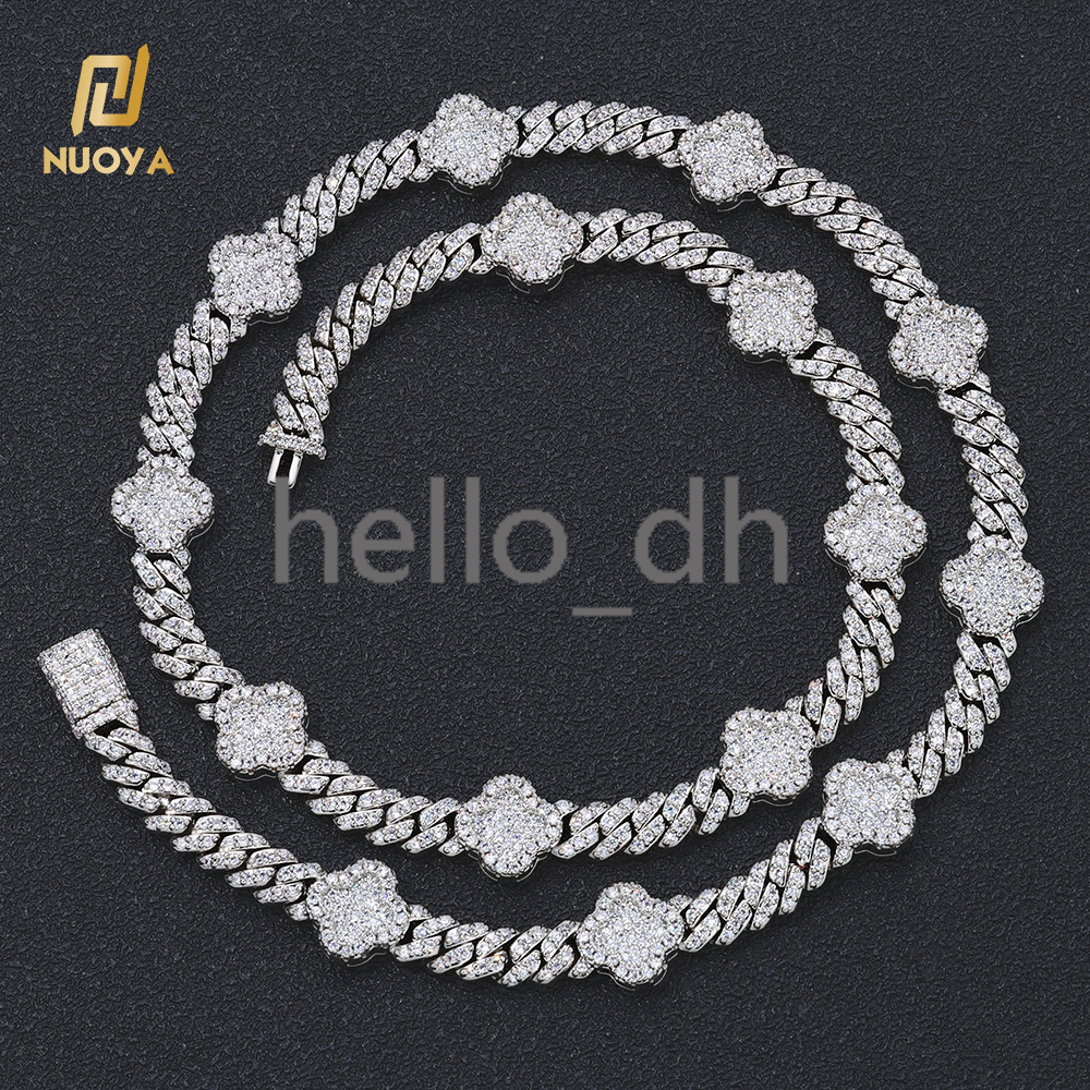 Four Leaf Clover Design 6MM Cuban Chain Shiny Single Row Diamond Prong Cuban Link Chain Necklace Women Jewelry for Gift