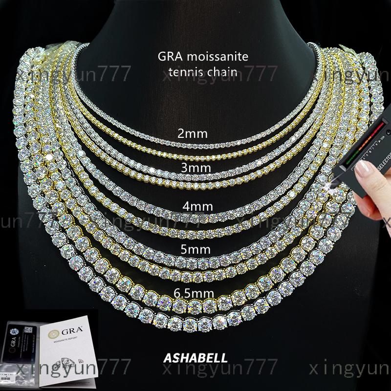 2025 Pass test Pen With GRA Certificate 925 Silver HipHop Ice Out Moissanite Tennis Chain Vvs D Color Moissanite Tennis Necklace