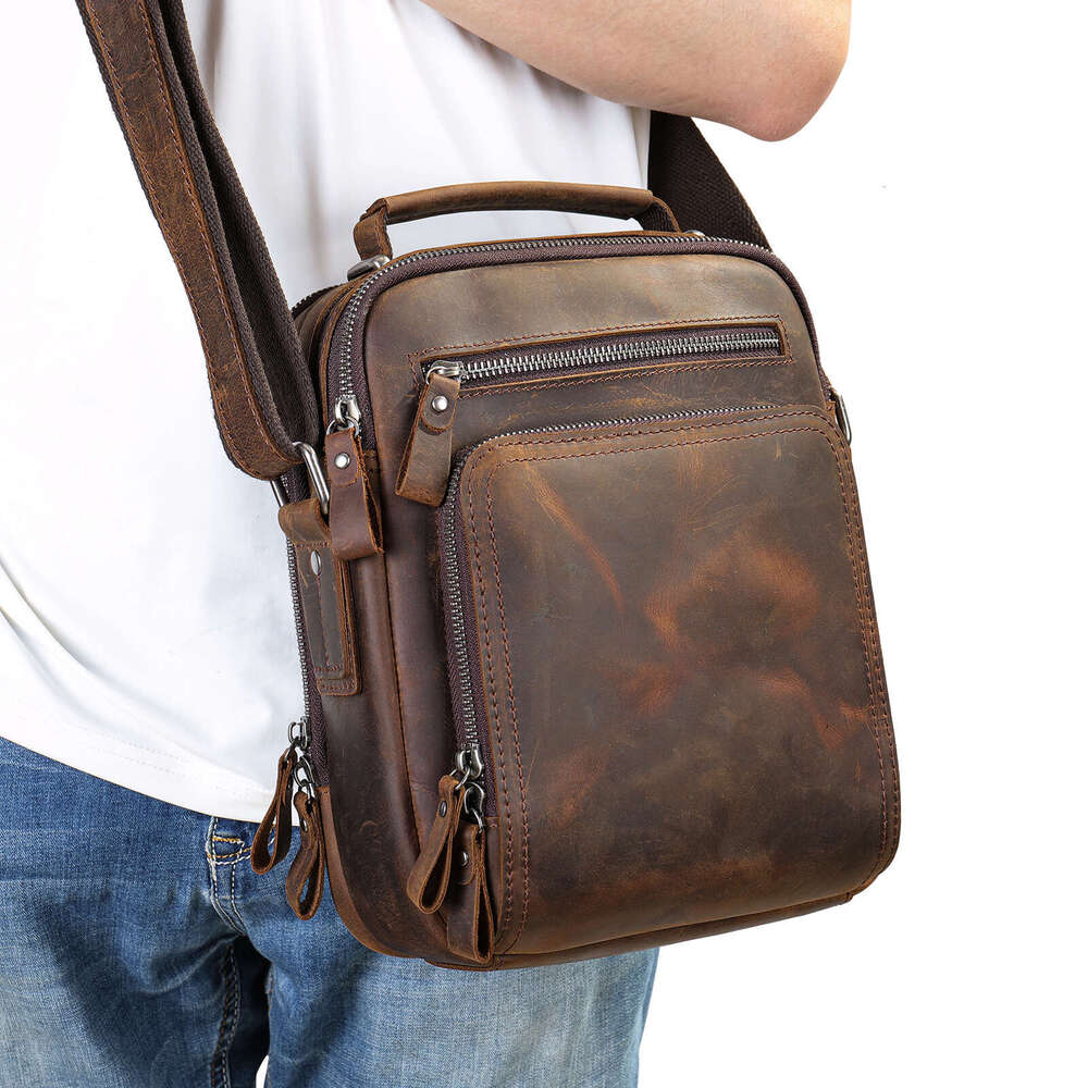 Malunte genuine retro mad horse leather shoulder multi-functional cross-border cowhide messenger bag