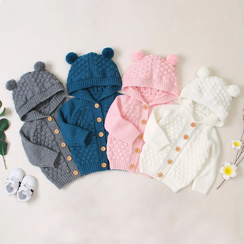 0-24M Winter Baby Girls Boys Knitted Hoodie Sweater Tops Warm Autumn Kids Long Sleeve Jacket Outwear250821