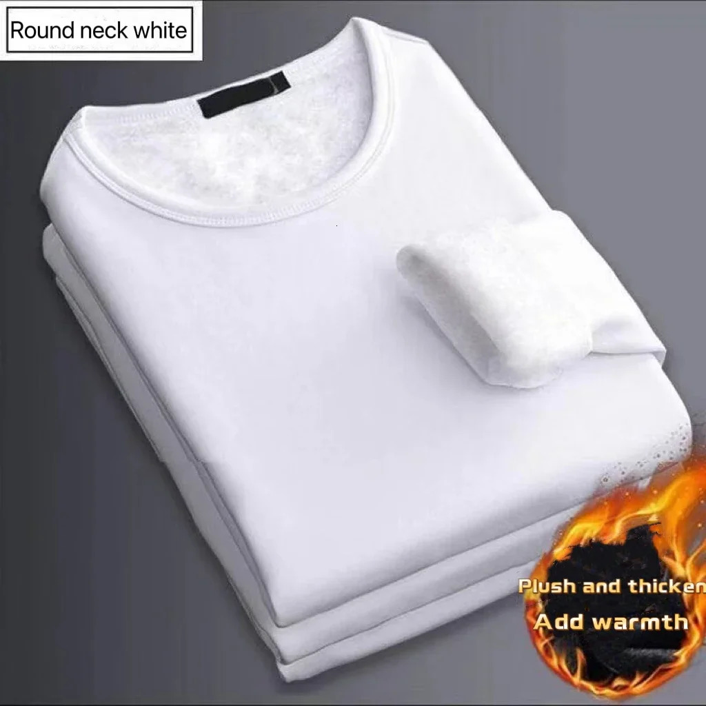 1pcs Men Thickening Velvet Warm Tops Mens Winter Long-sleeved Thermal Underwer Male Round Neck Fashion T-shirt M-5XL 250822