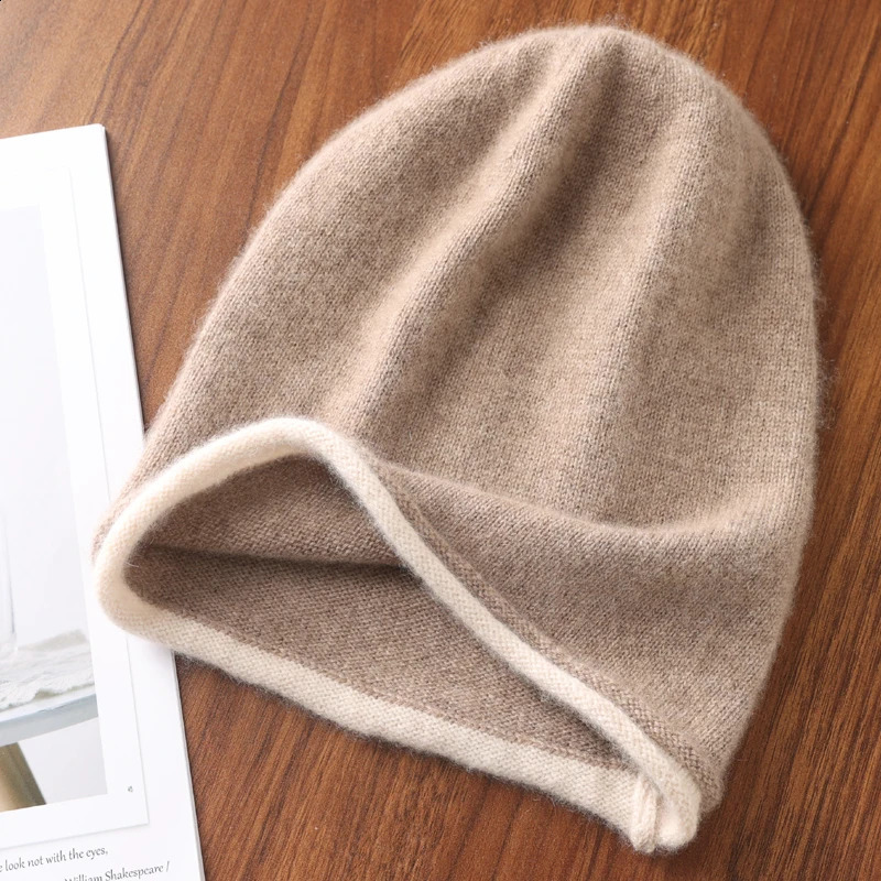 Winter Hat Regardless Of Gender 100% Merino Wool Knitted 2024 Womens Soft Warm Bean Hat Fashion Outdoor Curly-brimmed Hat 250818