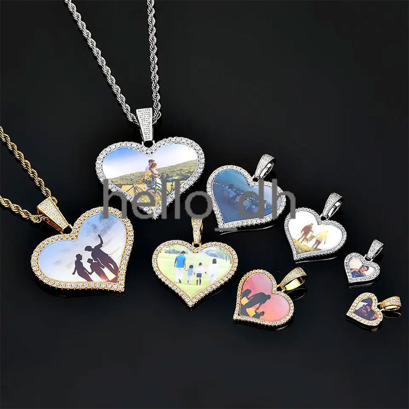 Personalization Customized Heart Shaped Photo Frame Pendant Hip Hop Jewelry Iced Out Heart Photo Locket Pendant