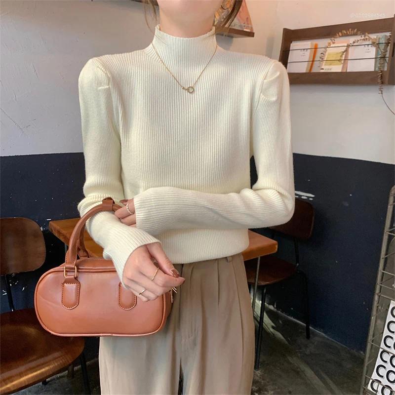 Women's Sweaters Sleeve Pullovers Women Autumn Winter Solid Half-High Collar Warm Bottoming Tops Korean Loose Fit Knitted