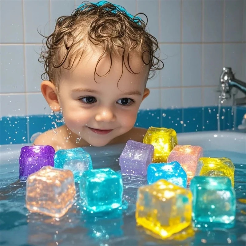6/12pcs pour enfants Simulation de jouets de bain Ice Cube de glace liquide Capteur d'eau liquide réutilisable Cube de glace clignotant pour baig