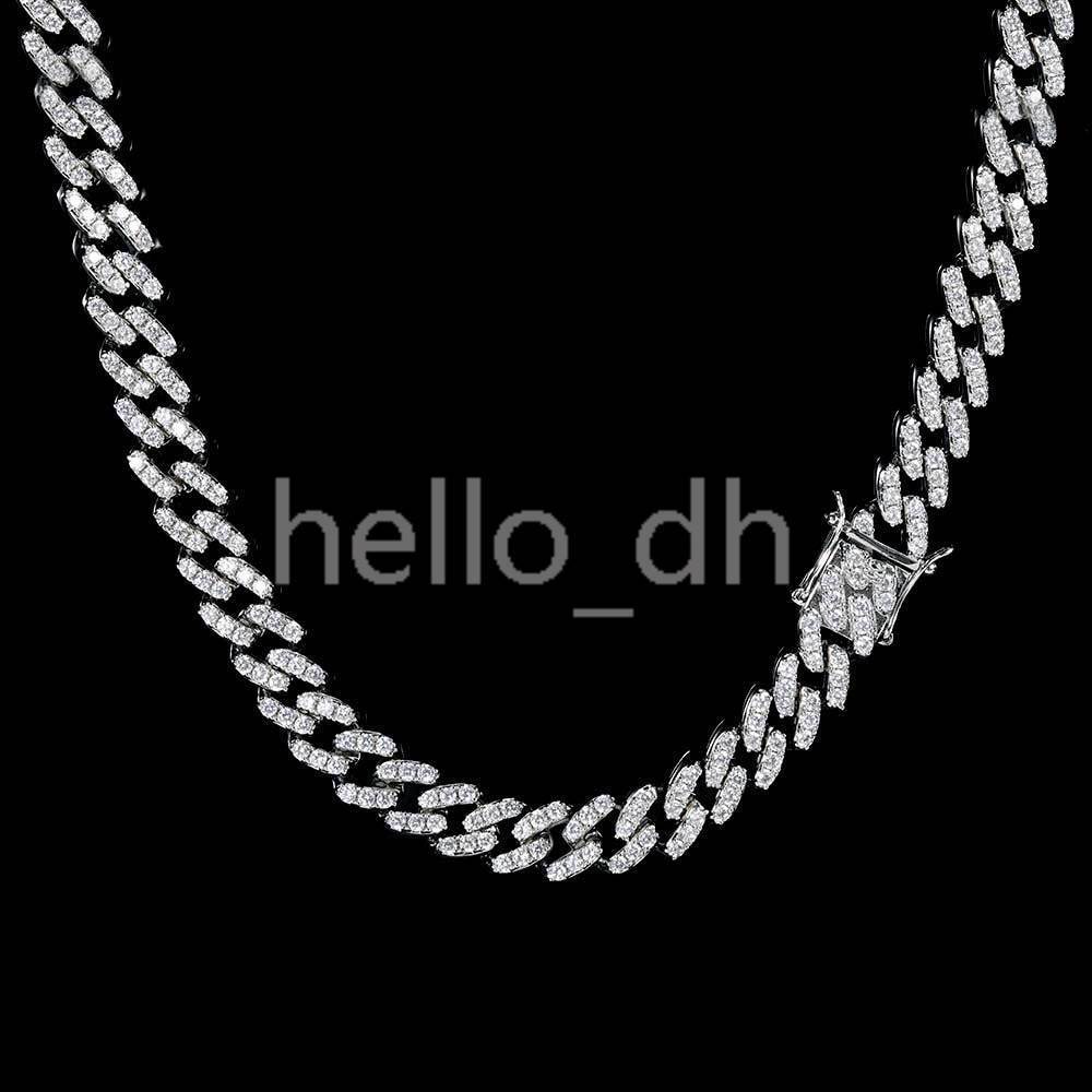 Unisexe Iced Out Collier Moisanite Chaîne de liaison cubaine Bijou à hip hop plaqué 9 mm chaîne de diamants pour hommes et femmes