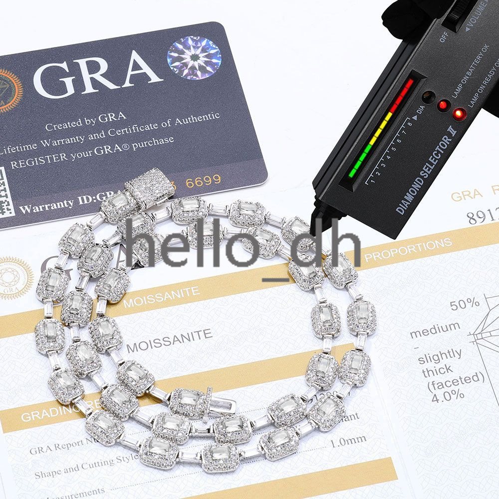 New Style Bling Baguette VVS Moissanite Link Chain 925 Sterling Silver Pave Diamond Chain Necklace for Women Jewelry